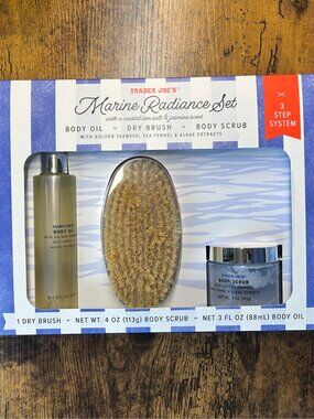 Trader Joe’s Marine Radiance Body Care Set Oil Scrub Brush NIB Self-care Set